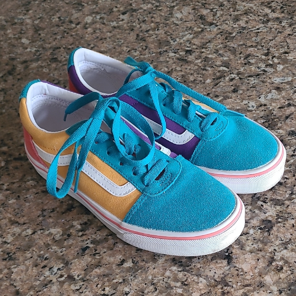 Vans Teal, Yellow, and Purple Kids Sneakers